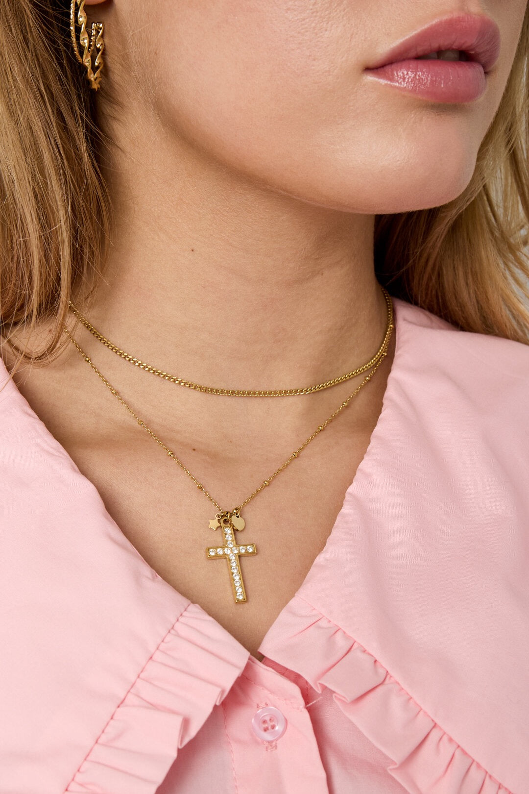 Cross necklace with charms